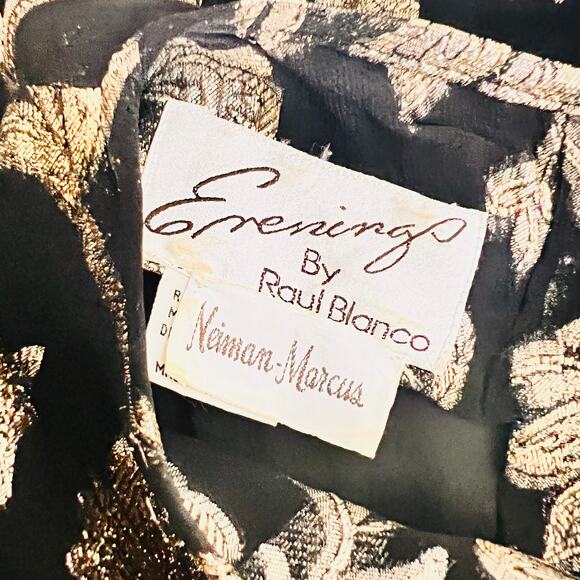 Raul Blanco Evenings Gold Black Pleated Midi Dress Size 6 - Picture 4 of 8